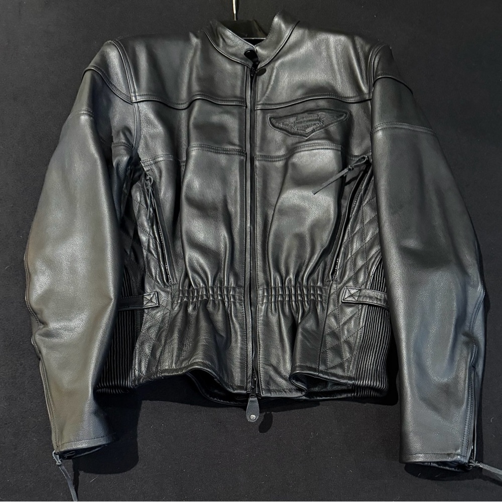 Harley Davidson Black Leather Padded Armor Bar  Women’s Riding Jacket Size Large